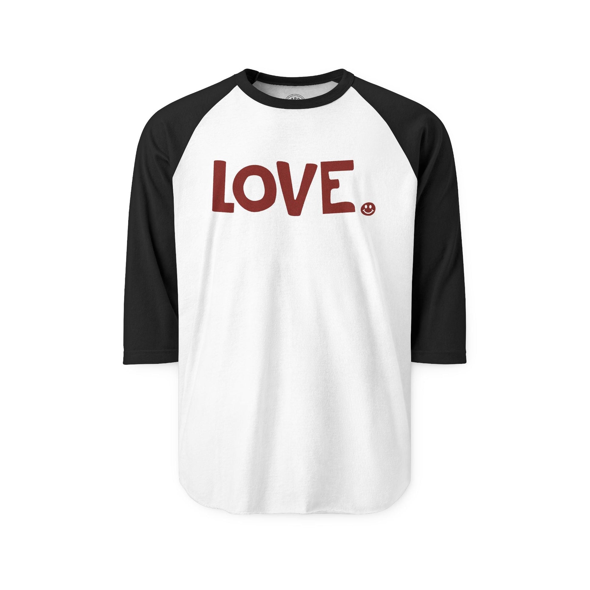LOVE Happy Tee (Long Sleeve Raglan with red graphic)  Long-sleeve  HAPPY TEES® BRAND