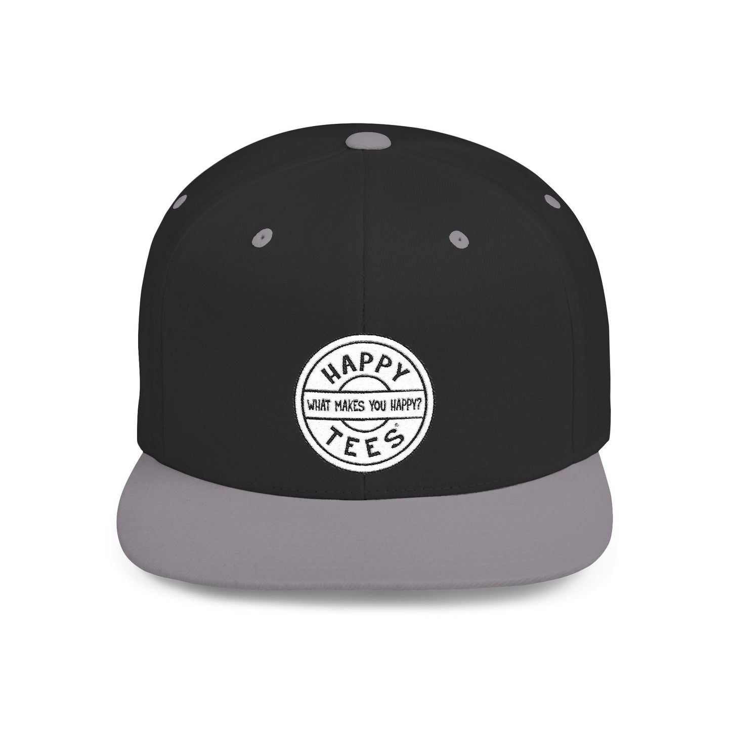 Happy Tees® Flat Bill Cap (Embroidery)  Hats One size / Black/Silver HAPPY TEES® BRAND