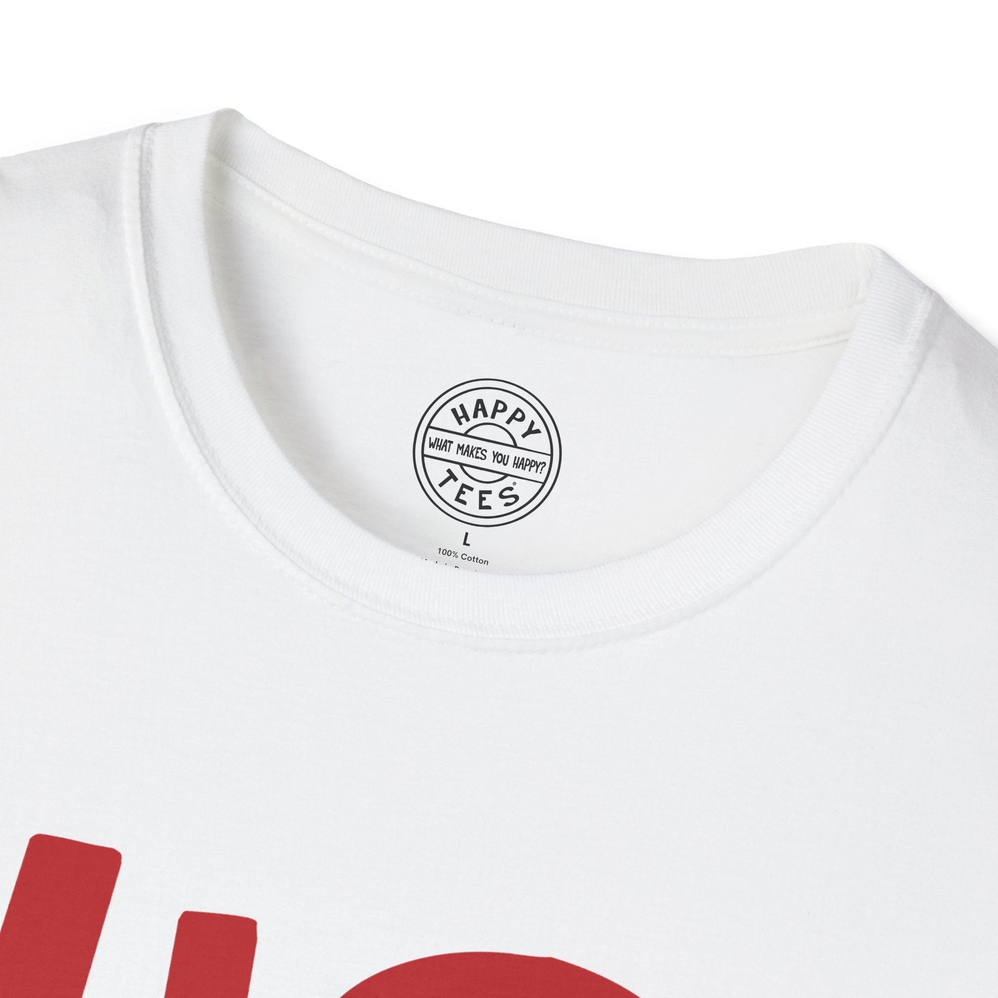 HIS Happy Tee (White tee with red graphic) Printify