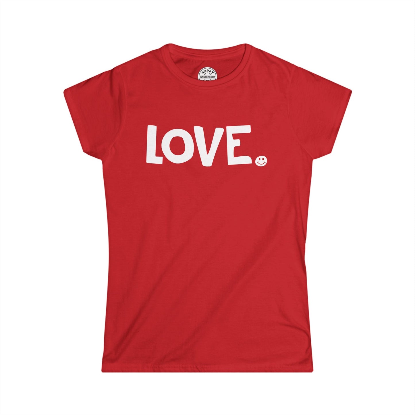LOVE Happy Tee (Women's Red Tee with white graphic)  T-Shirt  HAPPY TEES® BRAND