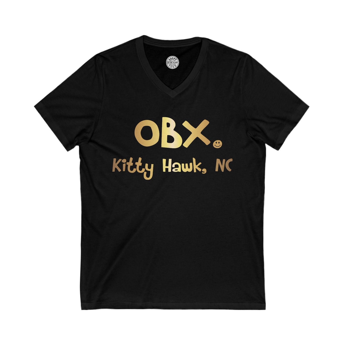 OBX Happy Tee (V-Neck, Gold) Printify