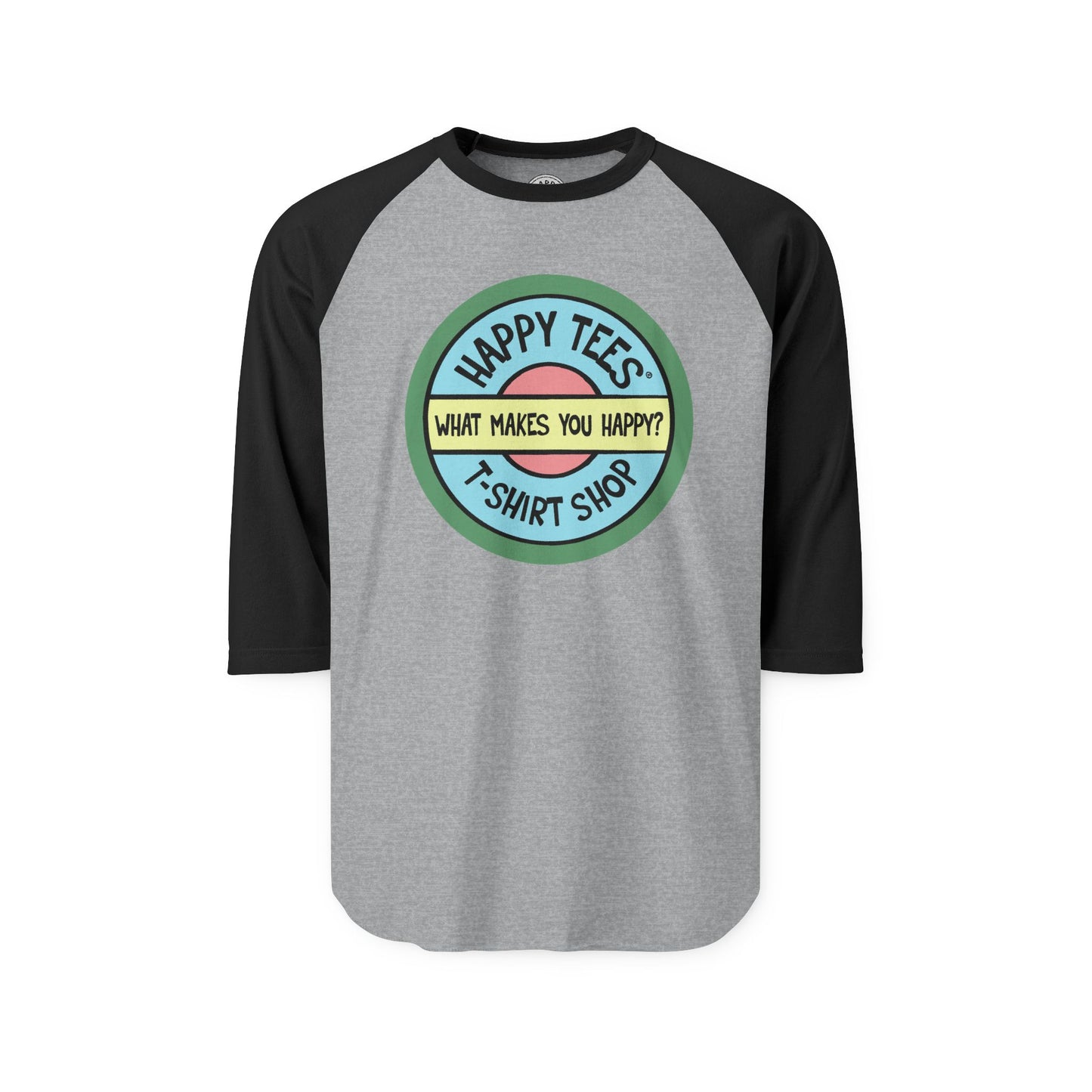 Happy Tees® T-Shirt (Long Sleeve Raglan with circular front logo)
