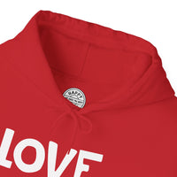 LOVE Happy Tee (Red Hoodie with white graphic)  Hoodie  HAPPY TEES® BRAND
