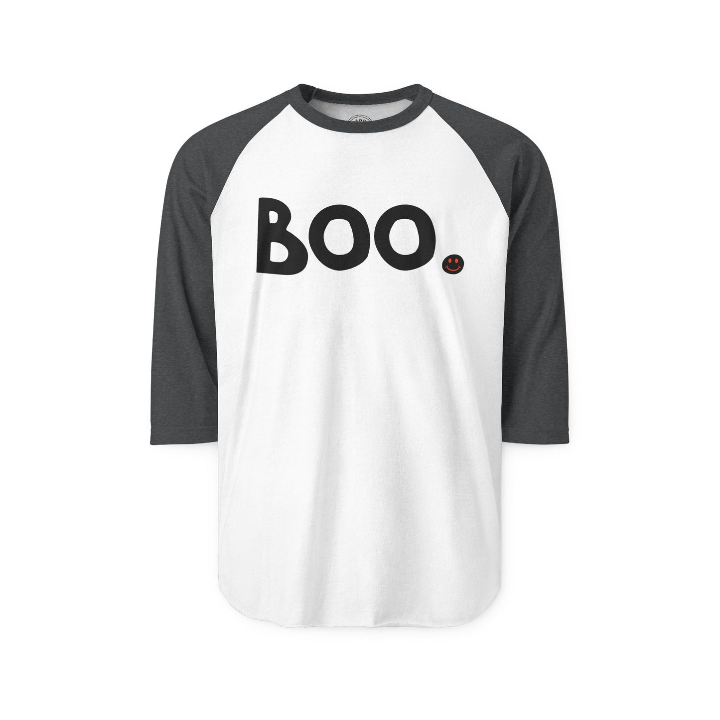 BOO Happy Tee (Long Sleeve Raglan)  Long-sleeve 2XL / White/Heather Charcoal HAPPY TEES® BRAND