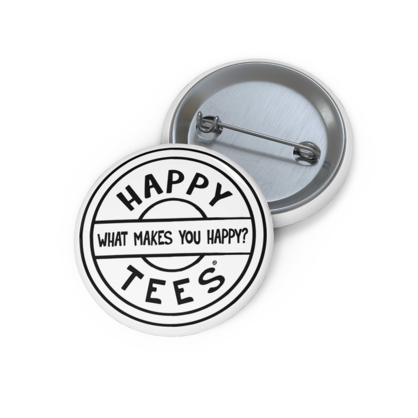 Happy Tees® Pin Buttons (black and white)  Accessories 1.25" HAPPY TEES® BRAND