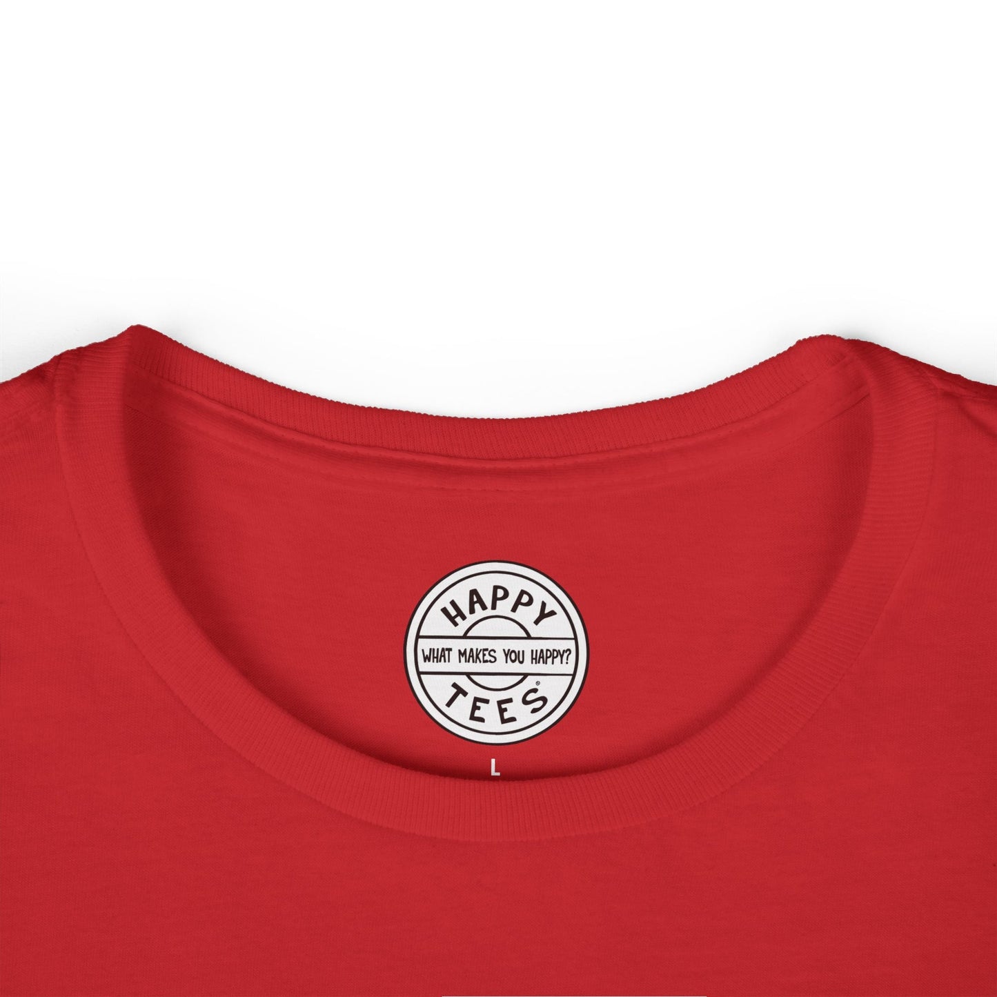 HIS Happy Tee (Women's Red Tee with white graphic) Printify