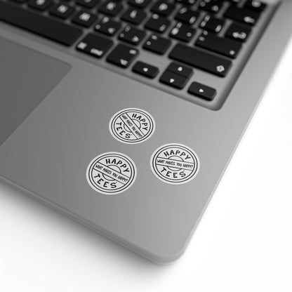 Happy Tees® Round Stickers (black and white, rolls of 50, 100, 250) Printify
