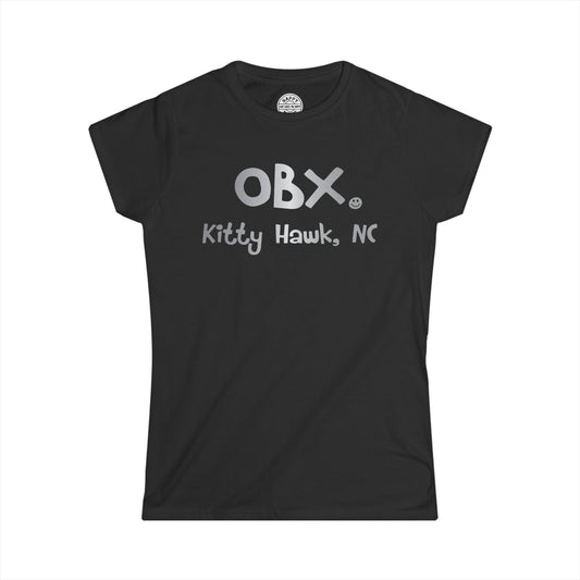 OBX Happy Tee (Women's Tee, Silver)  T-Shirt  HAPPY TEES® BRAND