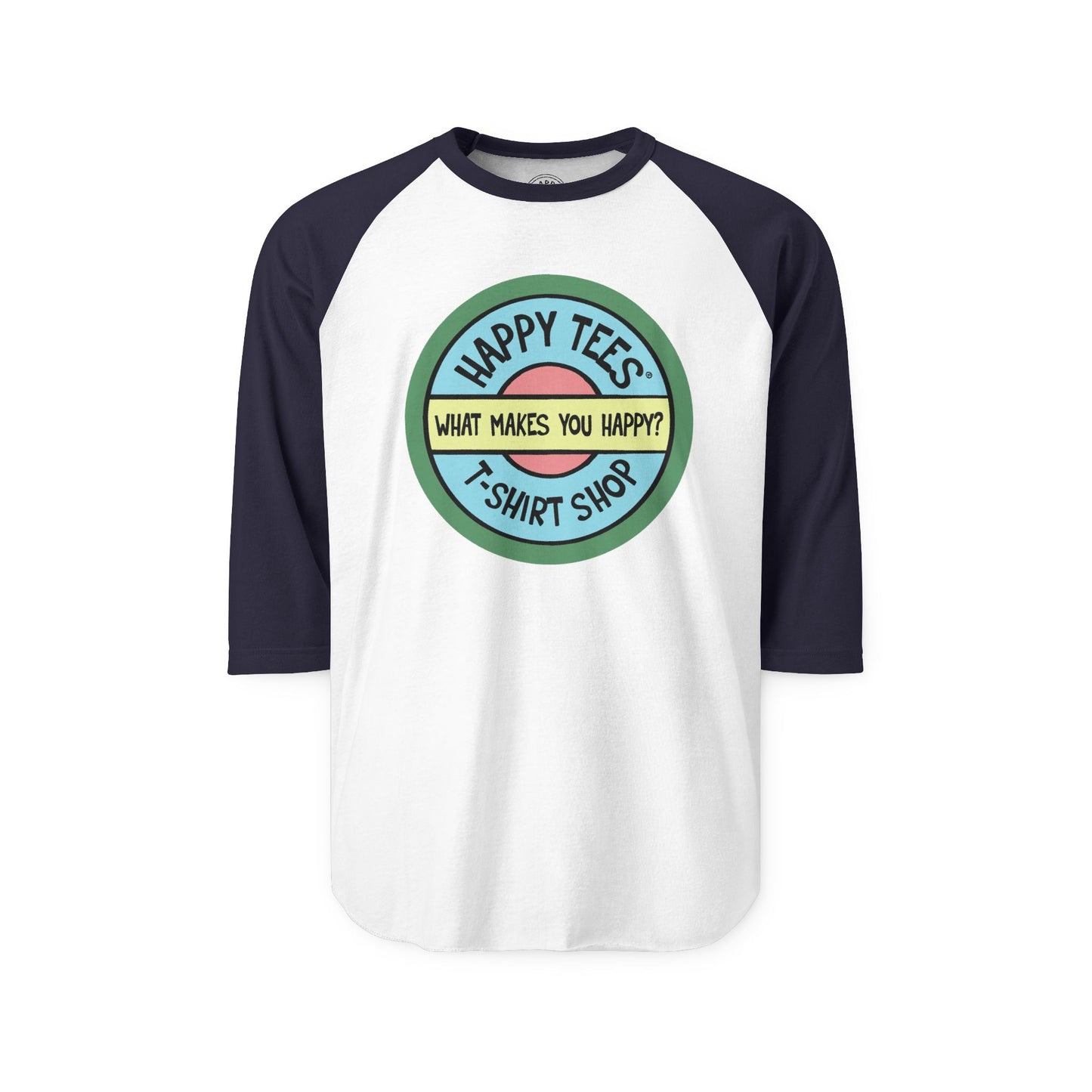 Happy Tees® T-Shirt (Long Sleeve Raglan with circular front logo)