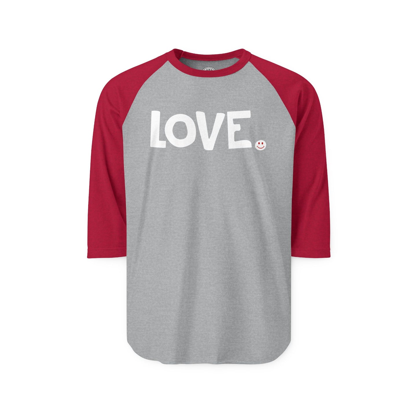 LOVE Happy Tee (Long Sleeve Raglan with white graphic)  Long-sleeve 2XL / Heather Grey/Heather Red HAPPY TEES® BRAND