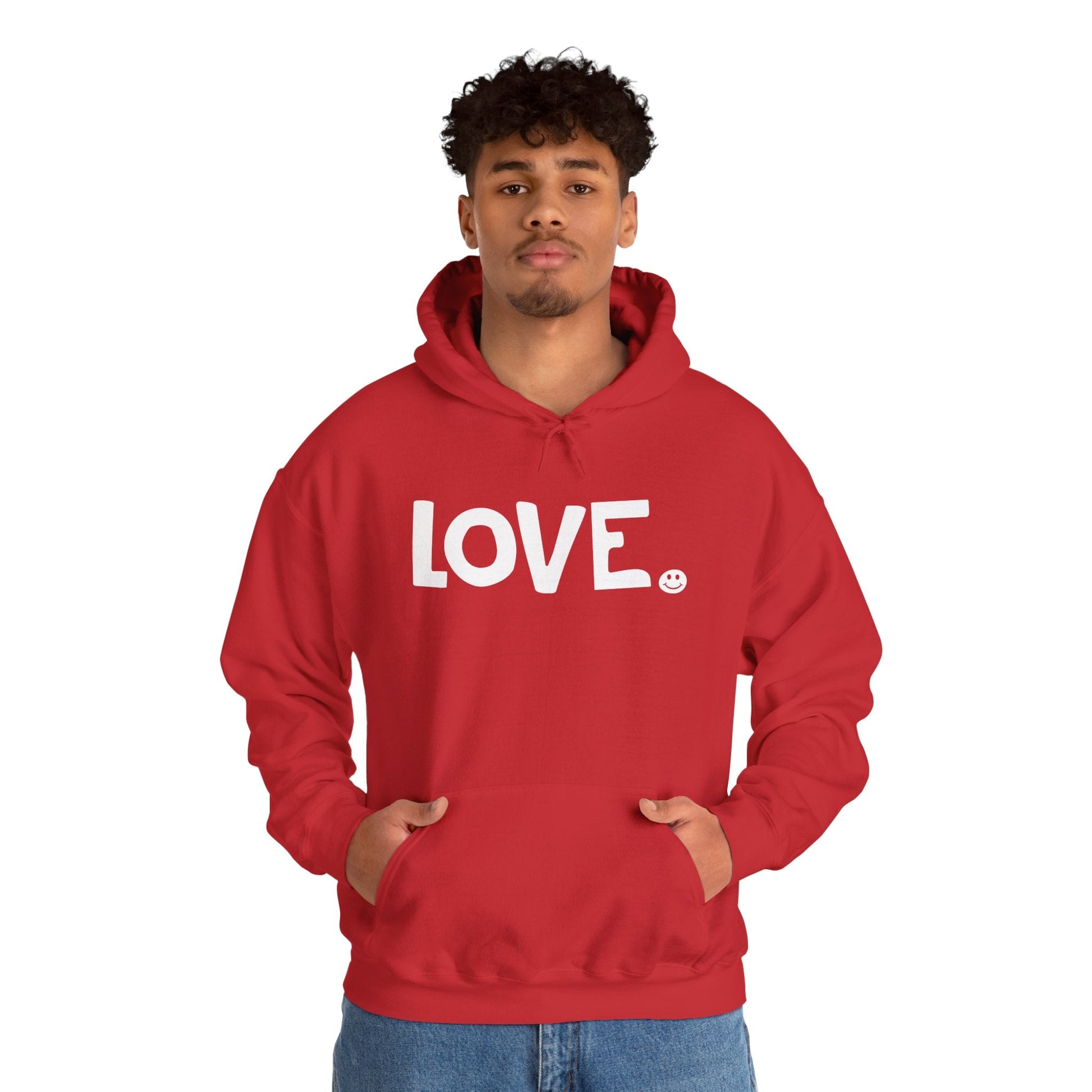 LOVE Happy Tee (Red Hoodie with white graphic)  Hoodie  HAPPY TEES® BRAND