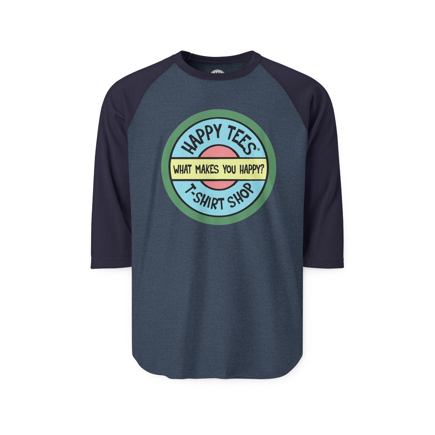 Happy Tees® T-Shirt (Long Sleeve Raglan with circular front logo)