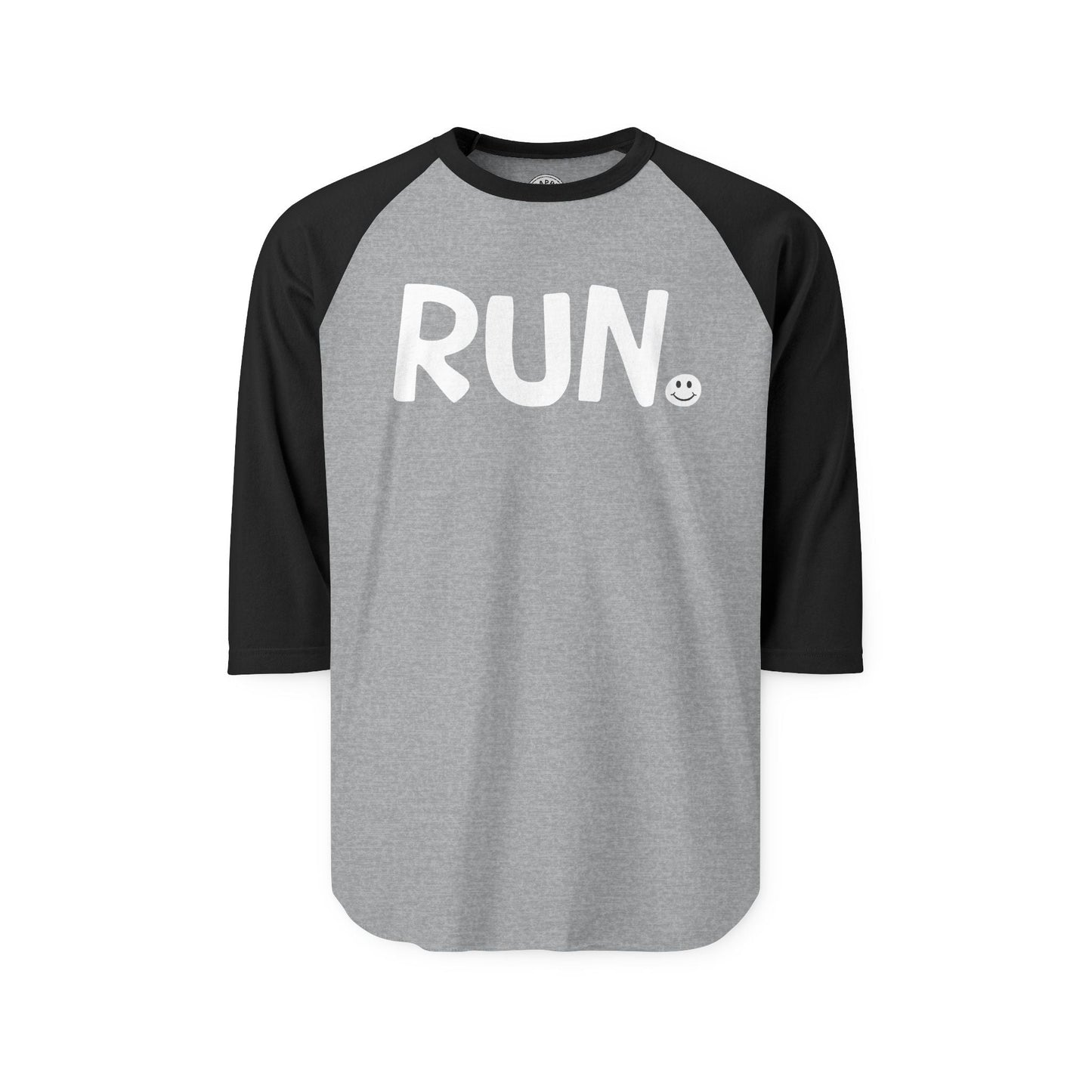 RUN Happy Tee (Long Sleeve Raglan)  Long-sleeve 2XL / Heather Grey/Black HAPPY TEES® BRAND
