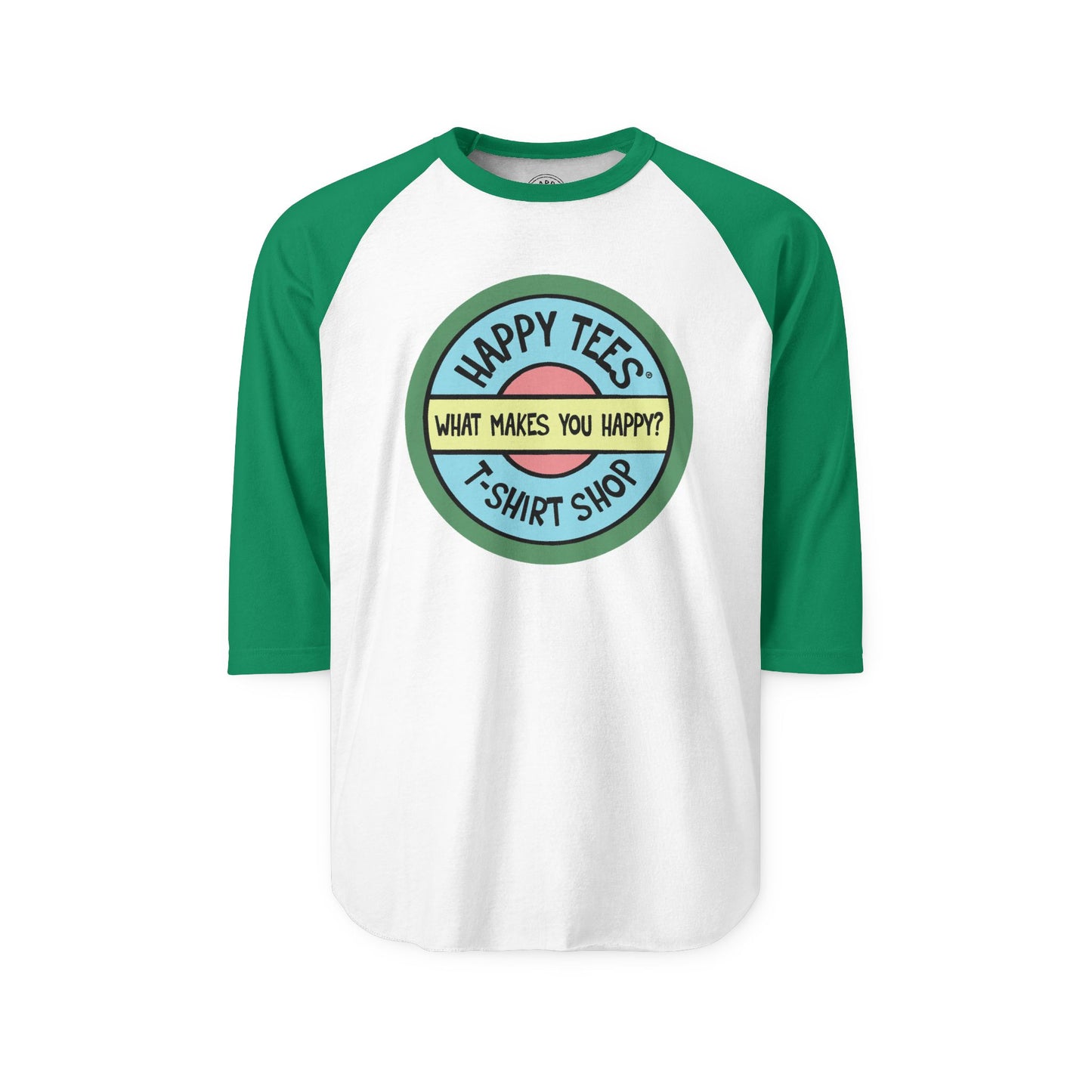 Happy Tees® T-Shirt (Long Sleeve Raglan with circular front logo)