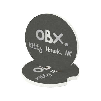 OBX Happy Tee (Car Coaster, Silver)  Home Decor 2.6'' × 2.6" / 2pcs HAPPY TEES® BRAND