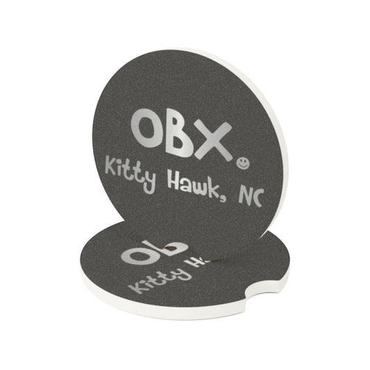 OBX Happy Tee (Car Coaster, Silver)  Home Decor 2.6'' × 2.6" / 2pcs HAPPY TEES® BRAND