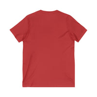 HIS Happy Tee (V-Neck Red Tee with white graphic) Printify
