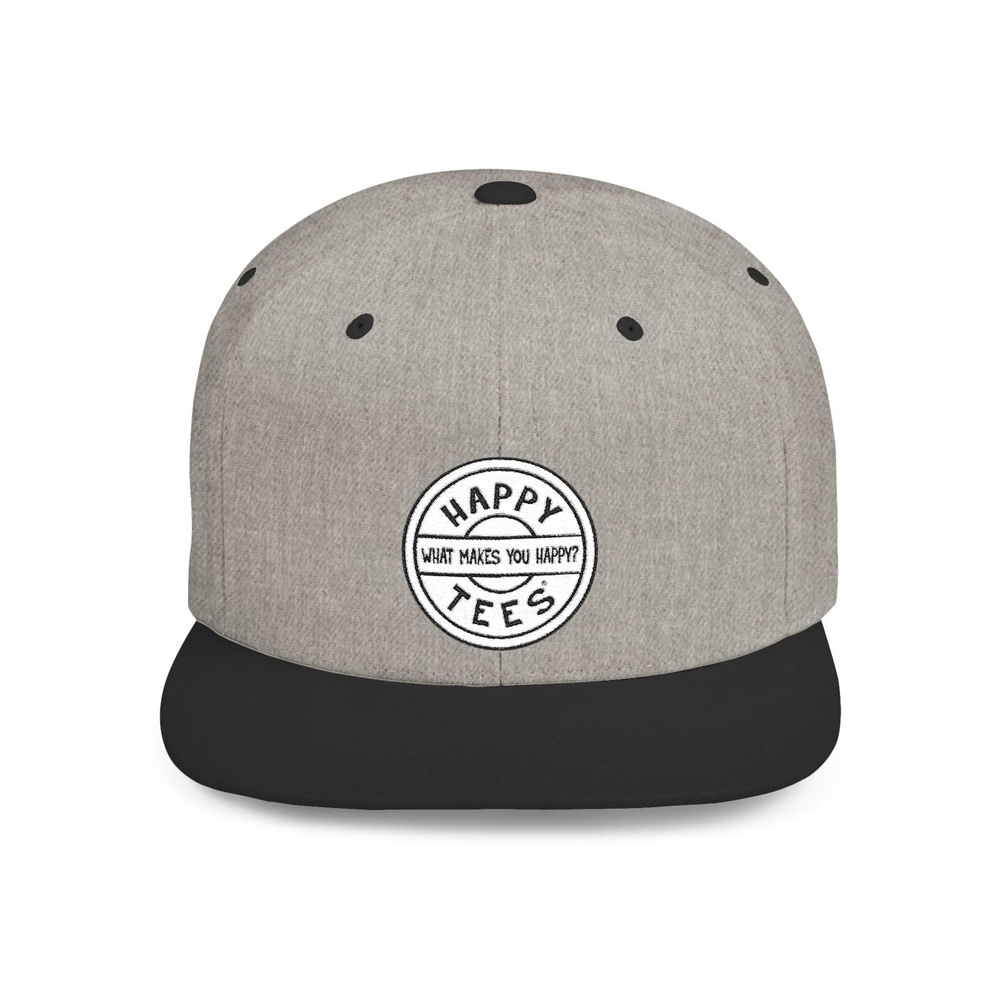 Happy Tees® Flat Bill Cap (Embroidery)  Hats One size / Heather Grey/Black HAPPY TEES® BRAND