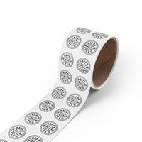Happy Tees® Round Stickers (black and white, rolls of 50, 100, 250) Printify