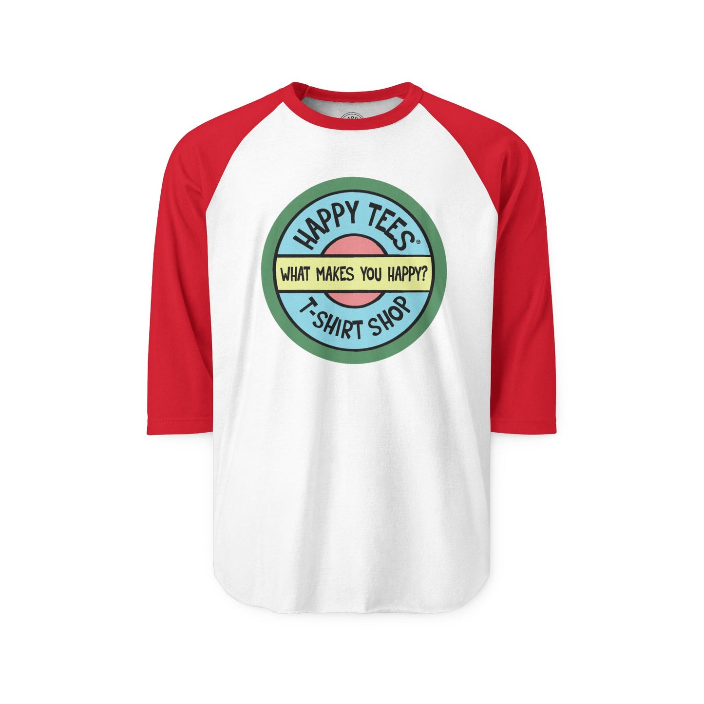 Happy Tees® T-Shirt (Long Sleeve Raglan with circular front logo)