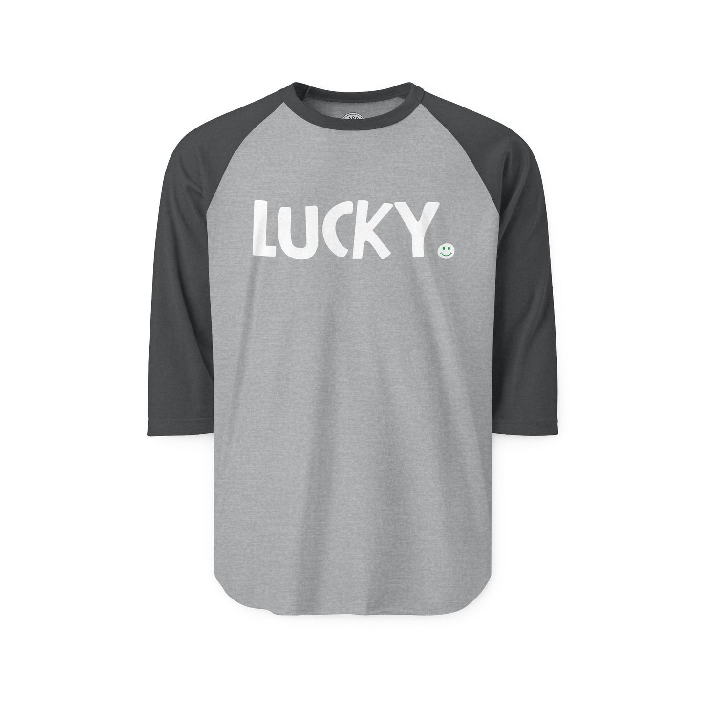 LUCKY Happy Tee (Long Sleeve Raglan)  Long-sleeve 2XL / Heather Grey/Heather Charcoal HAPPY TEES® BRAND